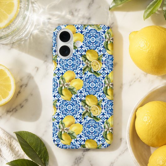 Blaue weiße Zitronenfliese mediterranes Muster Case-Mate iPhone Hülle