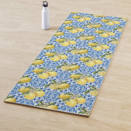 Blaue weiße Zitronenfliese mediterranes Muster Yogamatte