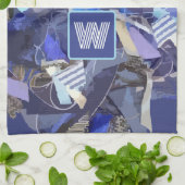 Blaue, weißgraue abstrakte nautische Streifen Geschirrtuch (Gefaltet)