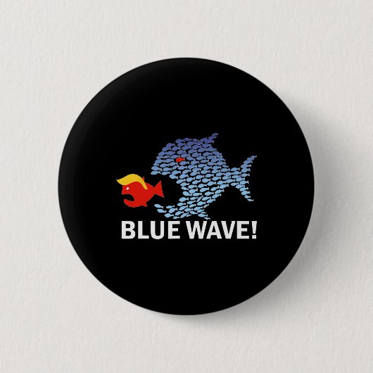 Blaue Welle 2024 Lustiger Großer Fisch frisst Klei Button (Vorderseite)