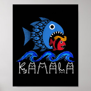 Blaue Welle 2024 Lustiger Großer Fisch frisst klei Poster