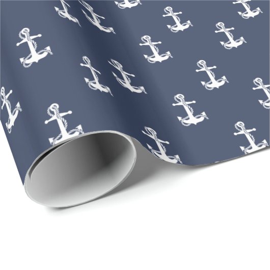 Blaue Welle Anker, Wht/Marine ID836 Geschenkpapier (Rolleneckpunkt)