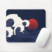 Blaue Welle mit Rotem Mond Mousepad (Mit Mouse)