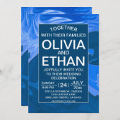 Blaue Wellen abstrakte Hochzeitsfeier Einladung (Vorne/Hinten)