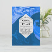 Blaue Wellen abstrakte Hochzeitsfeier Einladung (Stehend Vorderseite)