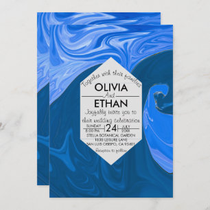 Blaue Wellen abstrakte Hochzeitsfeier Einladung
