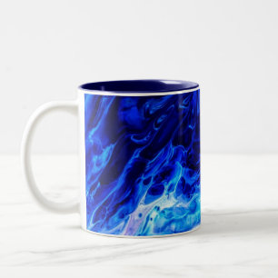 Blaue Wellen-Abstrakte Kunst Zweifarbige Tasse