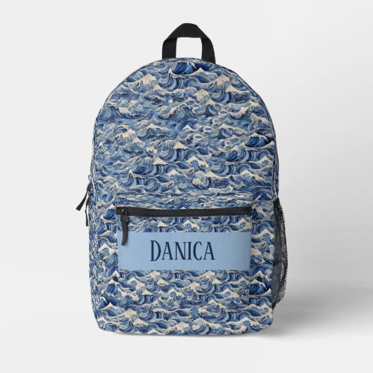 Blaue Wellen Bedruckter Rucksack (Vorderseite)