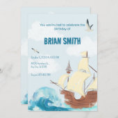 Blaue Wellen gehen zum Geburtstag Einladung (Vorne/Hinten)