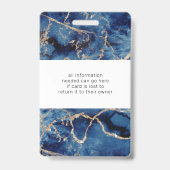 Blaue Wellen Goldmedaille Monogramm Name Ausweis (Rückseite)