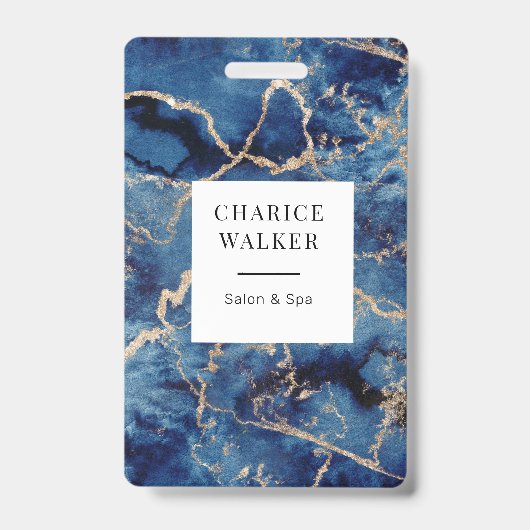 Blaue Wellen Goldmedaille Monogramm Name Ausweis (Vorderseite)