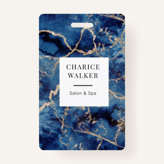 Blaue Wellen Goldmedaille Monogramm Name Ausweis (Vorderseite)