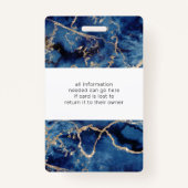 Blaue Wellen Goldmedaille Monogramm Name Ausweis (Rückseite)