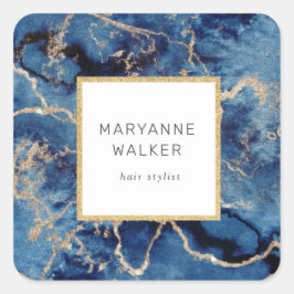 Blaue Wellen Goldmedaille Stylist Salon Quadratischer Aufkleber