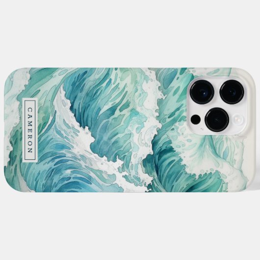 Blaue Wellen individuelle Name Case-Mate iPhone Hülle (Rückseite (Horizontal))