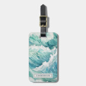 Blaue Wellen individuelle Name Gepäckanhänger (Vorderseite vertikal)