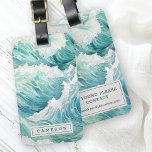 Blaue Wellen individuelle Name Gepäckanhänger<br><div class="desc">Gepäckmarke mit einem Aquarellbild von Meereswellen.</div>