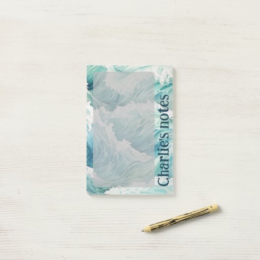 Blaue Wellen individuelle Name Post-it Klebezettel (Auf Schreibtisch)