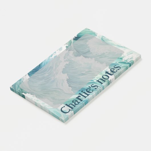 Blaue Wellen individuelle Name Post-it Klebezettel (angewinkelt)