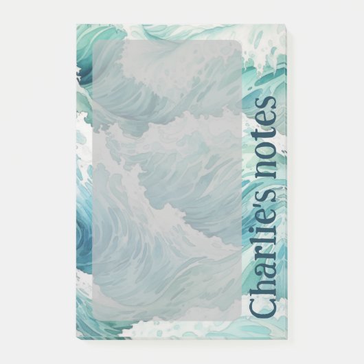 Blaue Wellen individuelle Name Post-it Klebezettel (Vorderseite)