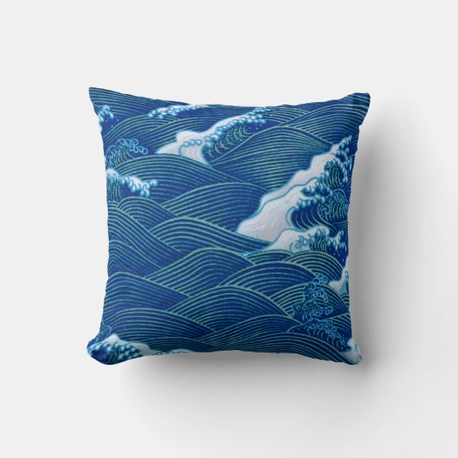 Blaue Wellen Kissen (Vorderseite)