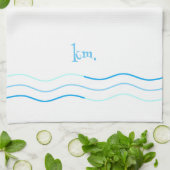 Blaue Wellen-Monogramm Geschirrtuch (Gefaltet)
