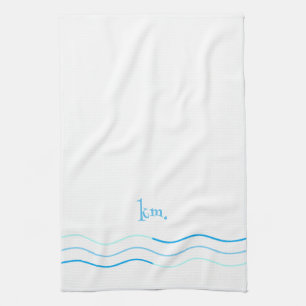 Blaue Wellen-Monogramm Geschirrtuch