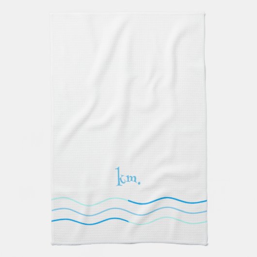 Blaue Wellen-Monogramm Geschirrtuch (Vertikal)