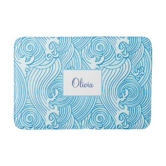 Blaue Wellen monogrammiert Badematte