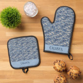 Blaue Wellen Ofenhandschuh & Topflappen-Set (Oben Unten)