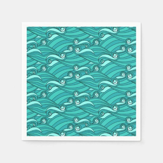 Blaue Wellen Retro-Surfen doodle Beach Art Serviette (Vorderseite)