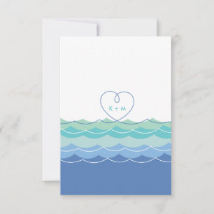 Blaue Wellen Schlinge Herz Strand Hochzeitsempfang RSVP Karte