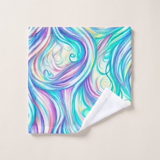 Blaue Wellen Twirbel und Wirbel Muster Badhandtuch Set (Waschlappen)