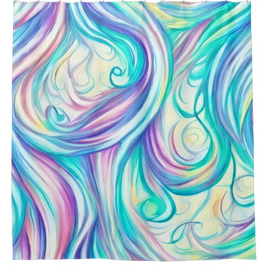 Blaue Wellen Twirbel und Wirbel Muster Duschvorhang (Vorderseite)