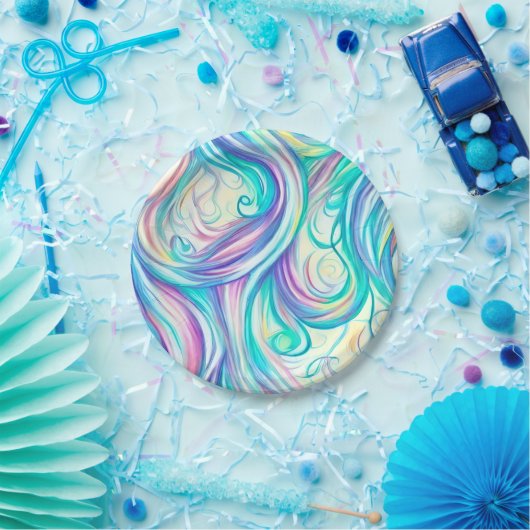 Blaue Wellen Twirbel und Wirbel Muster Pappteller (Party)