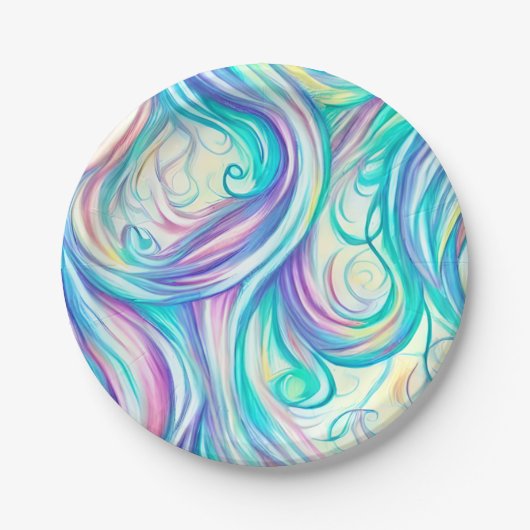 Blaue Wellen Twirbel und Wirbel Muster Pappteller (Vorderseite)