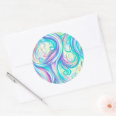 Blaue Wellen Twirbel und Wirbel Muster Runder Aufkleber (Umschlag)