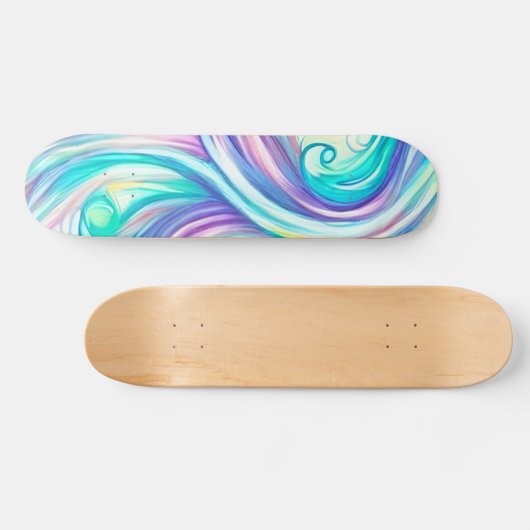 Blaue Wellen Twirbel und Wirbel Muster Skateboard (Horizontal)