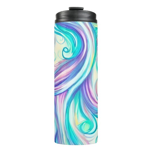 Blaue Wellen Twirbel und Wirbel Muster Thermosbecher (Vorderseite)