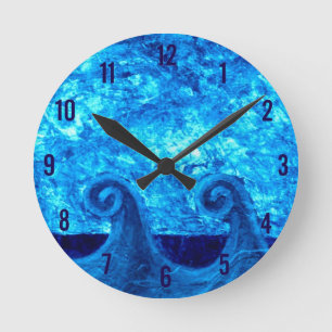 Blaue Wellen-Uhr Runde Wanduhr