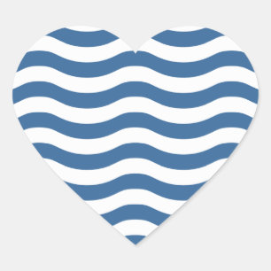 Blaue Wellenform-Navy-Muster Anpassen des Hintergr Herz-Aufkleber