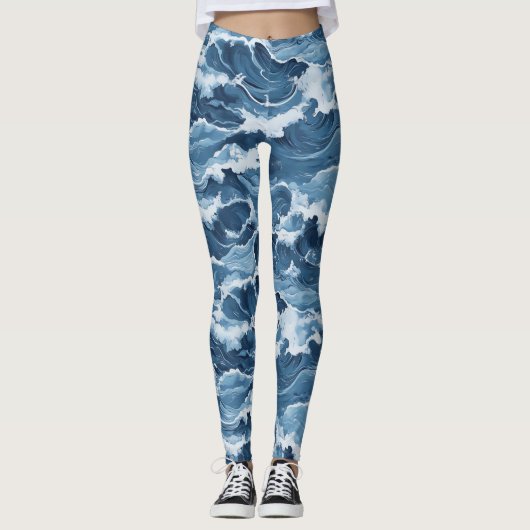 Blaue Wellenmuster Leggings (Vorderseite)