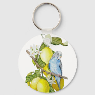Blaue Wellensittich im Zitronenbaum Aquarell Botan Schlüsselanhänger