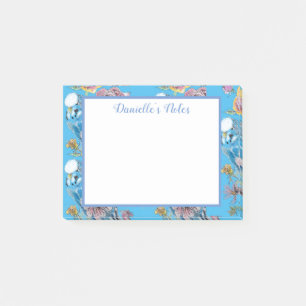 Blaue Wellensittich-Rosen-Aquarell-Blumenkunst Post-it Klebezettel
