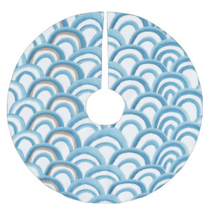 Blaue Wellenwasserfarbe, nahtlose Malerei. Polyester Weihnachtsbaumdecke