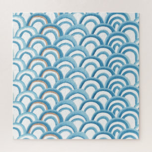 Blaue Wellenwasserfarbe, nahtlose Malerei. Puzzle