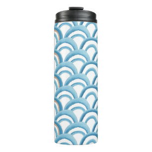 Blaue Wellenwasserfarbe, nahtlose Malerei. Thermosbecher