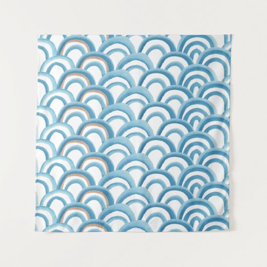 Blaue Wellenwasserfarbe, nahtlose Malerei. Wandteppich (Vorderseite)