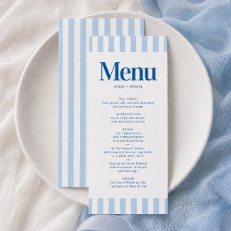 Blaue wellige Cabana-Streifen Hochzeitsmenükarte Menükarte