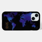 Blaue Weltkarte mit Initialen Case-Mate iPhone Hülle (Rückseite (Horizontal))